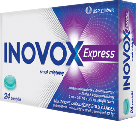 Inovox Express smak miętowy 24 pastylki do ssania