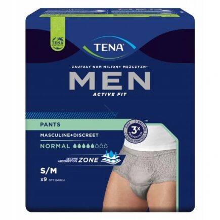 TENA Men Pants Normal Grey S?M 9sztuk Bielizna na nietrzymanie moczu