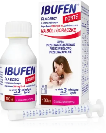 Ibufen dla dzieci FORTE o smaku malinowym, 200 mg/5 ml, zawiesina doustna, 100 ml