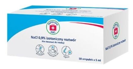 Sól fizjologiczna, NaCl 0,9% izotoniczny roztwór x 50 amp po 5 ml (Apteczka ABC)