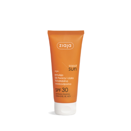 ZIAJA emulsja do twarzy i ciała fotostabilna wodoodporna SPF 30 ochrona średnia UVA+UVB, IR, HEV