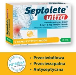 Septolete Ultra tabletki na ból gardła o smaku cytryny i miodu 16 pastylek