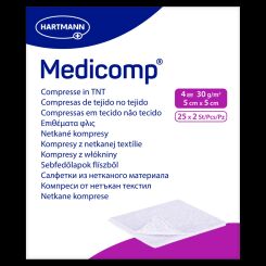 Medicomp, kompresy jałowe, włóknikowe 5 cm x 5 cm - 4 warstwowy, 2*25 - 50 szt.