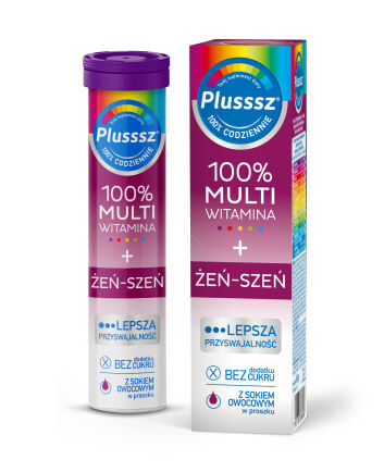Plusssz 100% Multiwitamina + Żeń-szeń 20 tabletek musujących