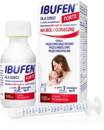 Ibufen dla dzieci FORTE o smaku truskawkowym, 200 mg/5 ml, zawiesina doustna, 100 ml